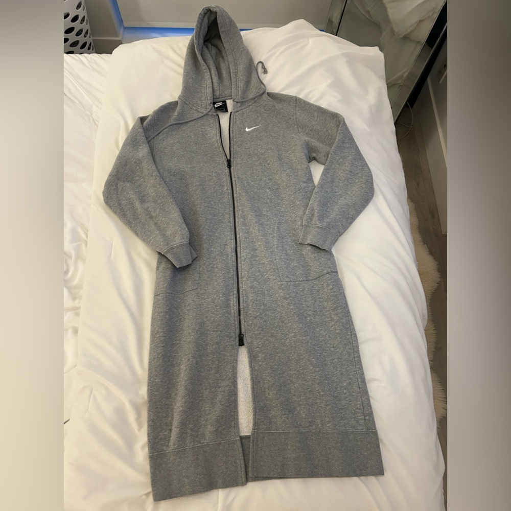 Nike grey long zip front hoodie